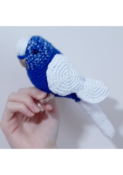 Amigurumi Kuş Muhabbet Kuşu Lacivert Kırçıllı Beyaz Kanat