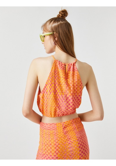 Koton Pencere Detaylı Crop Üst Turuncu Desenli 2sal30041ıw 2SAL30041IW2D0