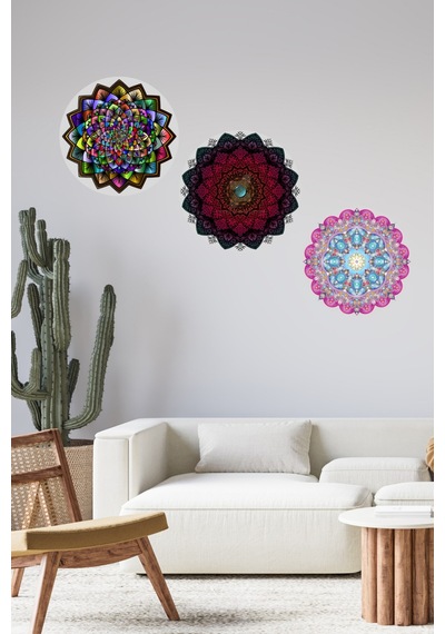 Mandala Desenli 3'lü Ahşap Tablo Modeli, Ev, Oturma Odası, Salon, Ofis Şık Duvar Dekorasyonu
