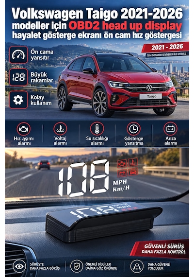 Volkswagen Taigo 2021-2026 Modeller İçin Obd2 Head Up Display Hayalet Gösterge Ekranı Ön Cam Hız Göstergesi