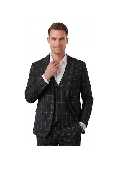 Deepsea Erkek Siyah Slim Fit 3 Lü Takım Elbise Yelekli Ekose Desenli Çift Düğme Takım Elbise 2600501 Deepsea Erkek Siyah Slim Fit 3 Lü Takım Elbise Yelekli Ekose Desenli Çift Düğme Takım Elbise 2600501