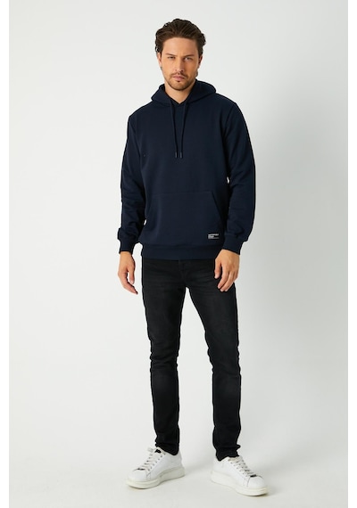Lacivert Erkek Kapüşonlu Kanguru Cepli Sweatshirt Lacivert