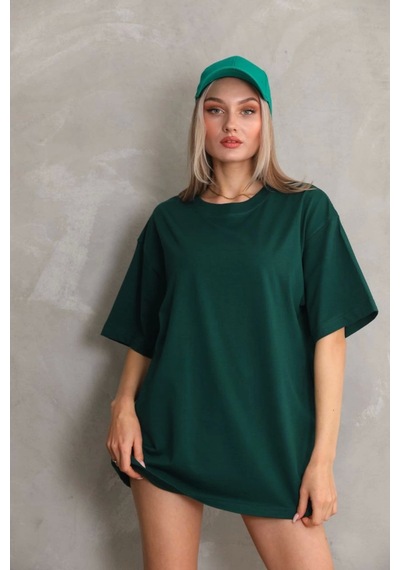 Wear Vexel Kadın Düz Kısa Kol Penye T-shirt- Yeşil Yeşil