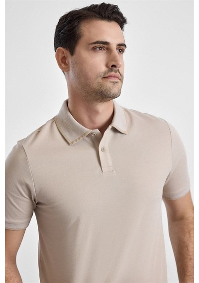 Süvari Bej Regular Düz Baskısız Pike Fermuarlı Polo Yaka Nefes Alabilen Tişört Ts1014000472-bj3
