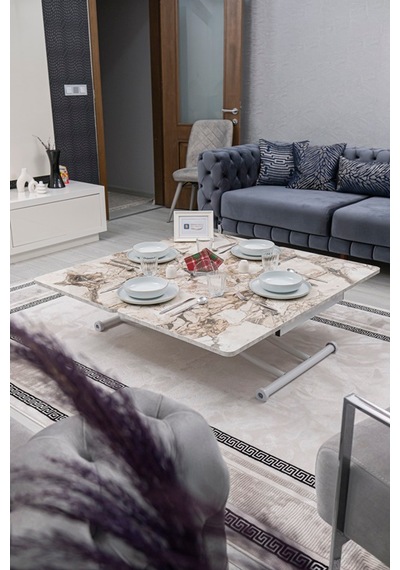 Juppo Üst Tabla Mdf Beyaz Mermer Desen Oval Köşe Alt Beyaz İçe K