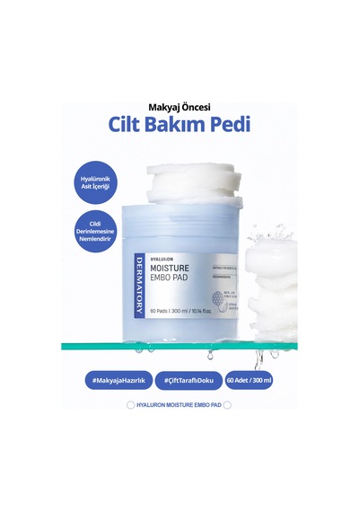 Hyalüronik Asitli, Nemlendiren Makyaj Öncesi Cilt Bakım Pedi Dermatory Hyaluron Moisture Embo Pad