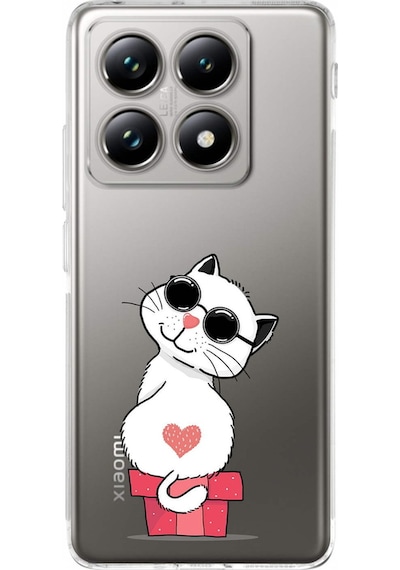 Xiaomi Mi 14t İle Uyumlu Coolcat Baskılı Tasarım Kamera Korumalı Şeffaf Silikon Kılıf Şeffaf