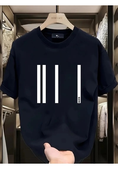 Kadın Baskılı Bisiklet Yaka Ovarsize Kısa Kol T-shirt - Siyah Siyah