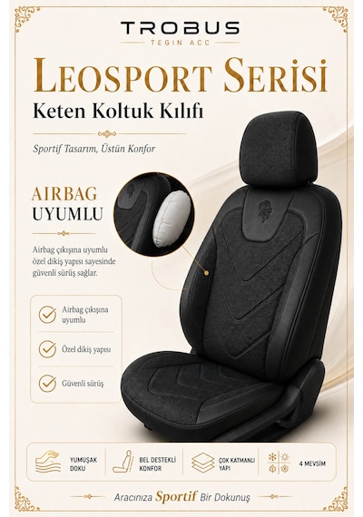 Kia Venga 2012 2013 2014 2015 Uyumlu Leosport Serisi Siyah Oto Koltuk Kılıfı