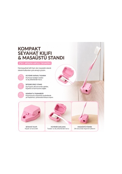 Diş Fırçası Standlı Koruma Başlığı Pembe Pembe