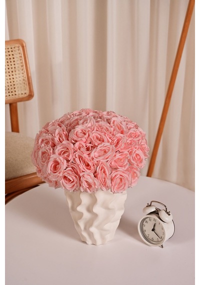 Pembe Yapay Gül Buketi 6 Dallı Lüx İpeksi Dokulu 35 Cm