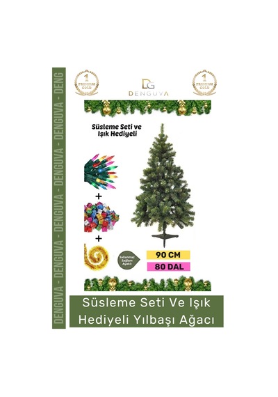 Noelpaketi Kaliteli Sık Yapraklı Yeşil Yılbaşı Çam Ağacı Dekoratif Yeni Yıl Noel Paketi 90 Cm 80 Da Standart