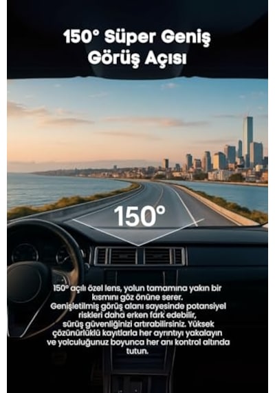 A7 4k Uhd/wifi/adas / 150 Ultra Geniş Açı/gece Görüşü/ön + Arka Araç Kamerası 2025 + Hafıza Kartı li