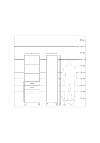 Hyperion Dolap 3 Raflı 4 Çekmeceli 60x44x195 Çam-çam Çam