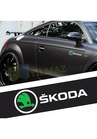 Skoda Logo Arma Yan Kapı Oto Sticker Yapıştırma Araba Etiket 2 Ad