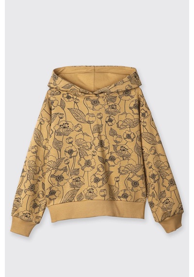 Panço Kız Çocuk Çiçek Desenli Hardal Sweatshirt Sarı