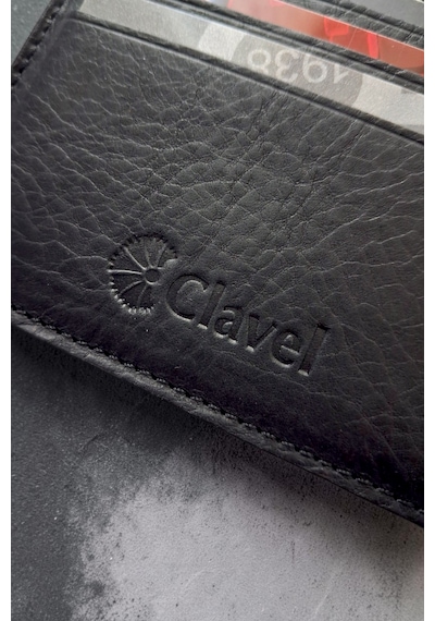 Clavel Hakiki Deri Slim Kartlık Siyah