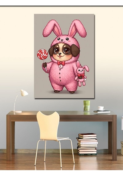 Kanvas Tablo Pembe Tavşan Ve Şeker 100cmx140cm