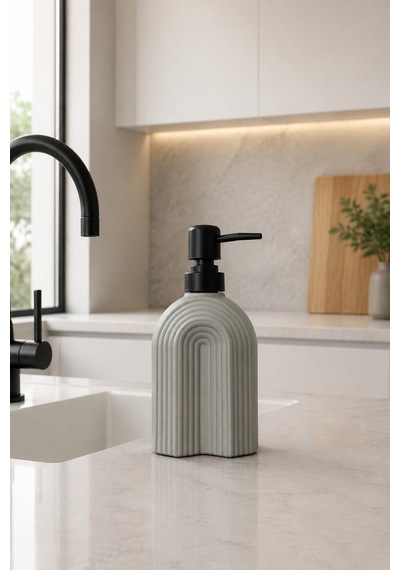 Çizgili Bohem Minimal Cam Sıvı Sabunluk - 250ml - 14x6x5.5 Cm Gri