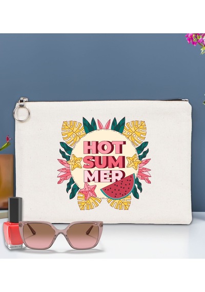 Bk Gift Yaz Temalı-8 Astarlı Portföy Çanta 30x21cm, Baskılı El Çantası, Organizer Çanta Çok Renkli