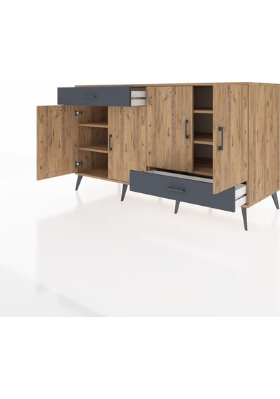 Kronos Konsol 5 Raflı 2 Çekmeceli 4 Kapaklı 176x59x99 Çam-çam/ant Çam-çam/antrasit