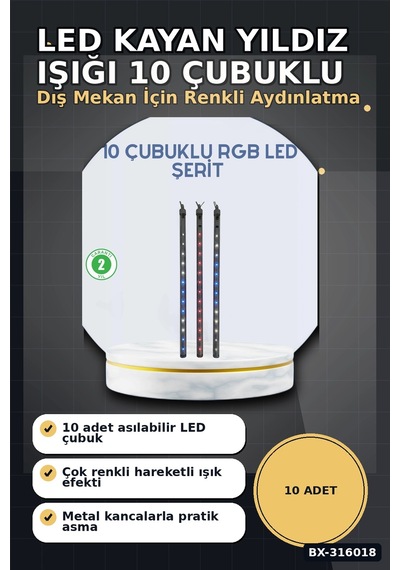 Led Kayan Yıldız Işığı 10 Çubuklu Meteor Efektli Dış Mekan Bahçe Aydınlatma Bx-316018 Çok Renkli
