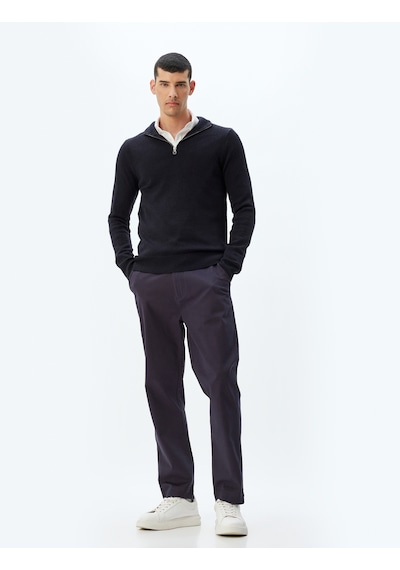 Koton Chino Pantolon Gabardin Cep Detaylı Düğmeli Pamuklu Lacivert 5wam40038hw Lacivert