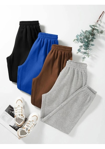 4'lü Basic Düz Eşofman Altı Jogger - Siyah Sax Mavi Kahverengi Gri Lastik Paça Yüksek Bel Gri 4'lü Basic Düz Eşofman Altı Jogger - Siyah Sax Mavi Kahverengi Gri Lastik Paça Yüksek Bel Gri