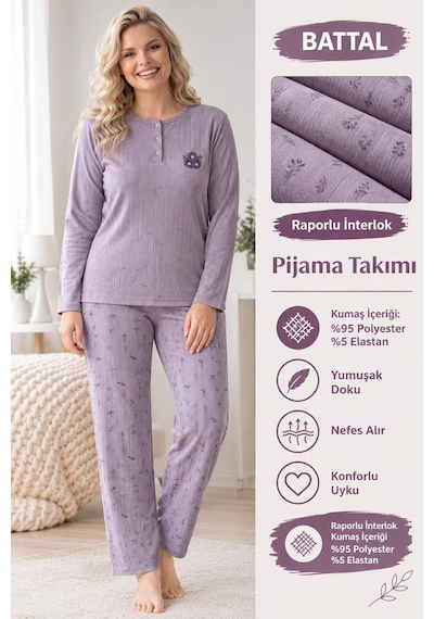 Boyraz Lindros Kadın Düğme Yaka Raporlu İnterlok Kışlık Battal Pijama Takımı 03016 - 1 Adet Lila Boyraz Lindros Kadın Düğme Yaka Raporlu İnterlok Kışlık Battal Pijama Takımı 03016 - 1 Adet Lila
