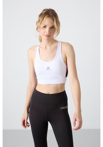 Tommy Life Beyaz Çapraz Sırt Detaylı Slim Fit U Yaka Pedli Kadın Spor Büstiyer - 97121 Beyaz