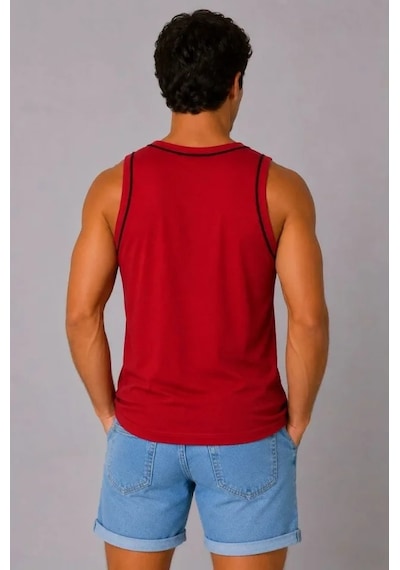 Valensdesign Erkek Sporcu Atlet Bisiklet Yaka Kolsuz Yazlık Atlet - Kırmızı