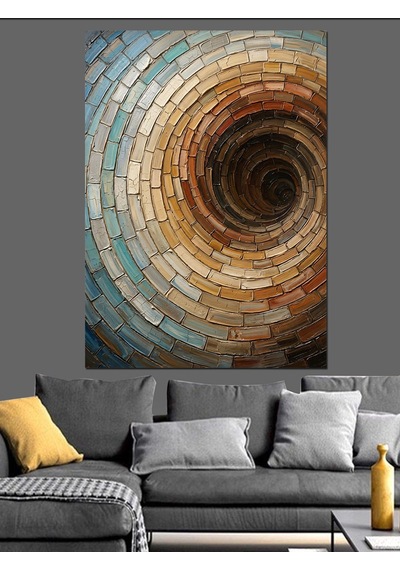 Derinleşen Taş Spiral Optik İllüzyon Dekoratif Kanvas - Mdf Ahşap Tablo