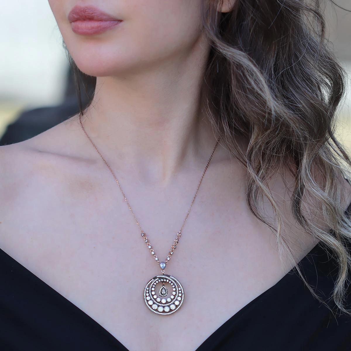 Elmas Montür Rose Gold Gümüş Kolye Gümüş