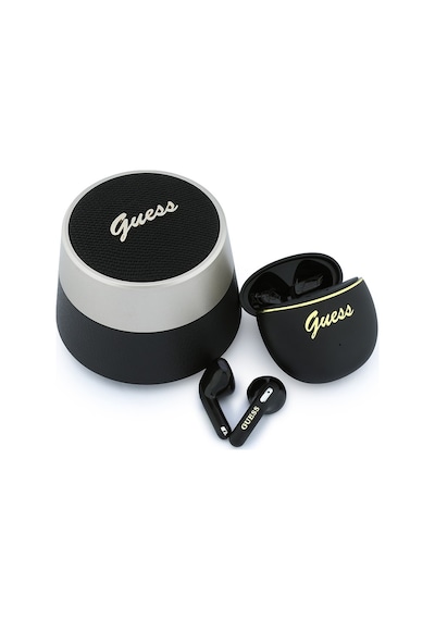 Guess Lisanslı 2 in 1 Set Script Logo Tasarımlı Bluetooth 6.0 Kulak İçi Kulaklık Ve Speaker Hoparlör