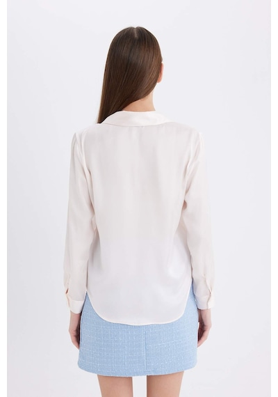 Defacto Regular Fit Basic Düz Saten Uzun Kollu Gömlek E1783ax24wner194 Ekru
