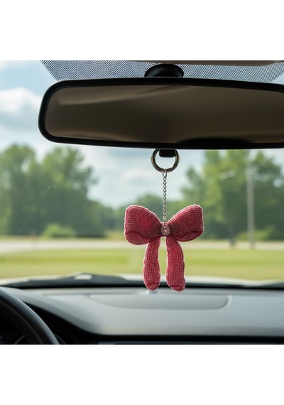 Pembe Fiyonk Çanta Charmı El İşlemeli Boncuk Detaylı Bag Charm