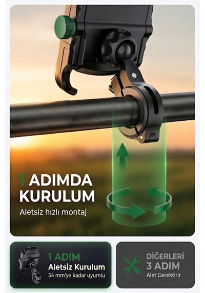 Motorsiklet Telefon Tutucu Gidon Ve Ayna Bağlantı Aparatı Hediyeli Yandan Çevirmeli 1