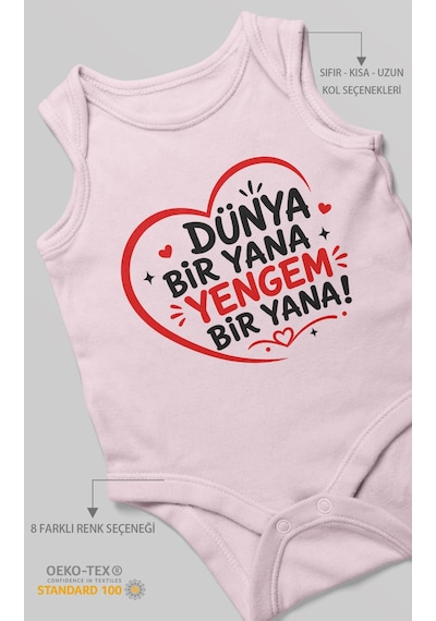 Morivokids Dünya Bir Yana Yengem Bir Yana Sıfır Kol Bebek Zıbını %100 Pamuk Bebe Pembe