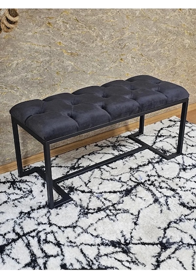 Siyah Boyalı - L - Ayaklı 100 Cm X 38 Cm Oturak - Bench - Makyaj Çok Renkli