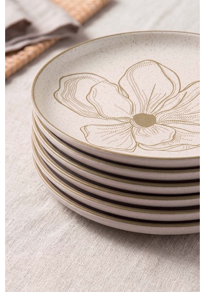 Taupe Bloom Nordic 6'lı Pasta & Sunum Tabağı 22 Cm Çok Renkli