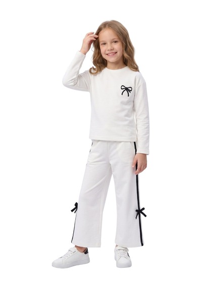 New Kids Kız Takım Çocuk Uzun Kol Fiyonk Byz Detaylı -91251 Beyaz