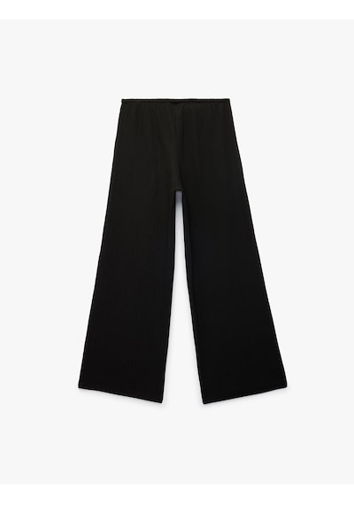 Koton Bürümcük Kumaş Beli Bağcıklı Düz Geniş Paça Pantolon Siyah 6sak40111ek