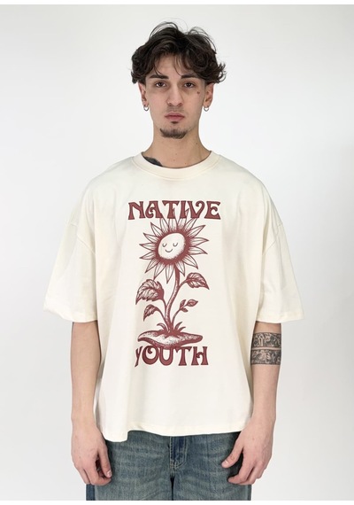 Zaee Native Youth Baskılı Oversize T-shirt Krem