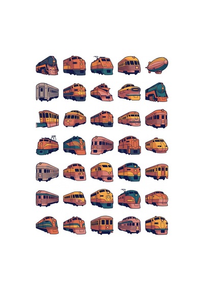 30 Adet Retro Aerodinamik Tren Sticker Seti - Laptop, Ajanda, Valiz İçin Çok Renkli