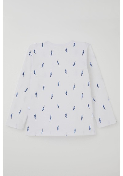 Breeze Erkek Çocuk Pijama Takımı Uçan Mavi Tüy Desenli 4-8 Yaş, Beyaz Beyaz