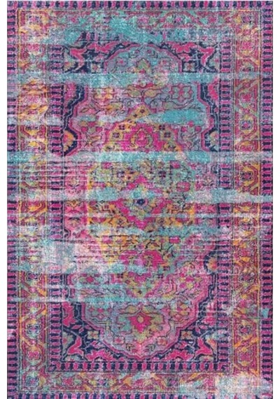 Lane Kadife Pamuk Tabanlı Yıkanabilen Kaydırmaz Antibakteriyel Salon Halısı 140x200 Çok Renkli