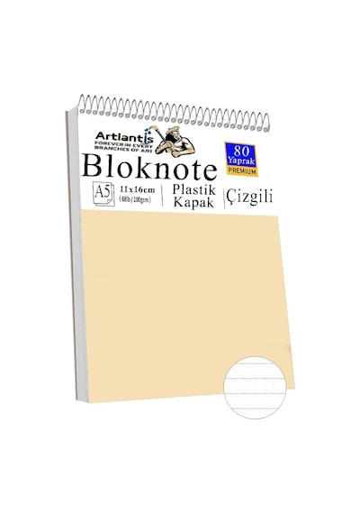 Telli Masaüstü Not Defteri Çizgili A5 Orta Boy 1 Adet Masa Üstü Plastik Kapaklı Spiralli Bloknot Blocknote 80 Yaprak Krem