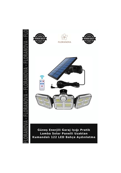 Güneş Enerjili Garaj Işığı Pratik Lamba Solar Panelli Uzaktan Kumandalı 122 Led Bahçe Aydınlatma