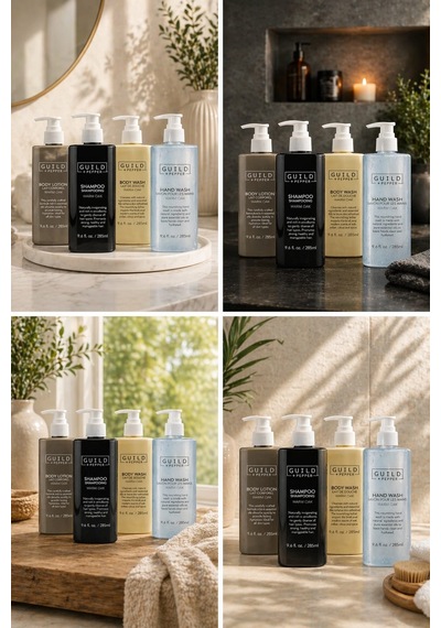 Guild + Pepper Warm Oak 4 Lü Kişisel Bakım Seti Şampuan + Duş Jeli + El Sabunu + Vücut Losyonu 285 ML