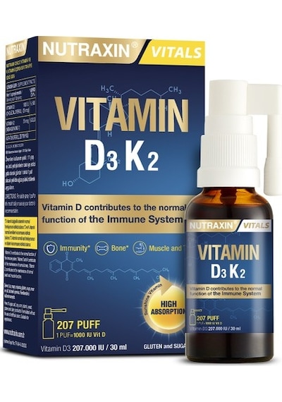 Nutraxin Vitals D3k2 30 Ml - 1000 Iu D3 Vitamini, 25 Mcg K2 Vitamini